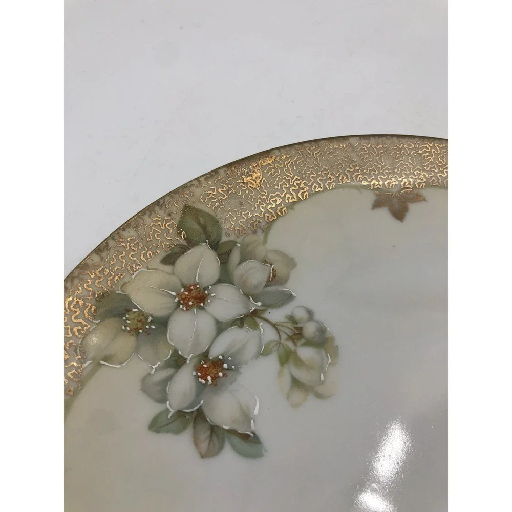 Erdmann Schlegelmilch Porcelain Plate Thuringia Hand Painted Gold Floral Handles